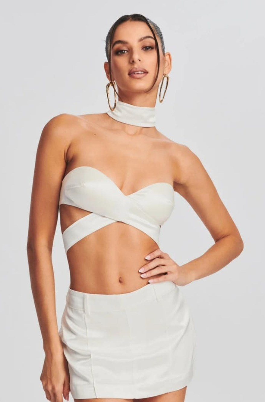 Retrofete Ross Top in Ivory Cropped Size Small Sleeveless Halter